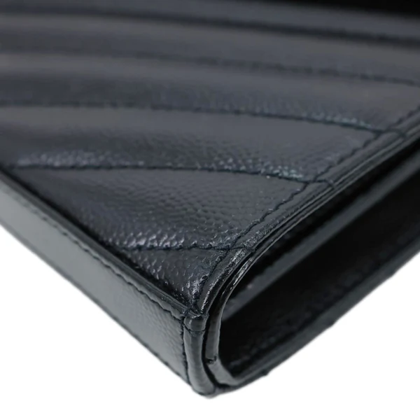 YVES SAINT LAURENT Cassandre Envelope Grain De Poudre Matelasse Leather Chain Wallet Black