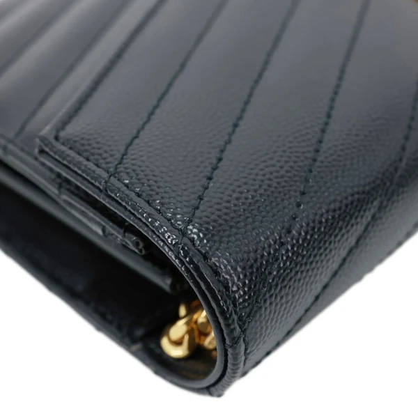 YVES SAINT LAURENT Cassandre Envelope Grain De Poudre Matelasse Leather Chain Wallet Black