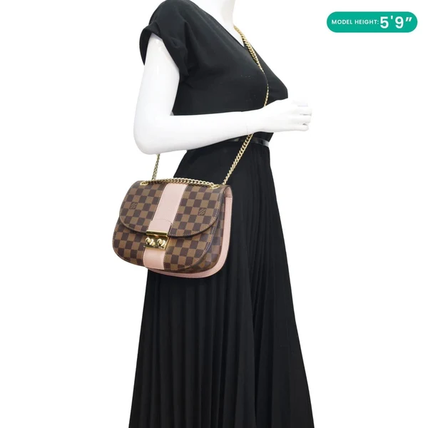 LOUIS VUITTON Wight Damier Ebene Shoulder Bag Rose Ballerine