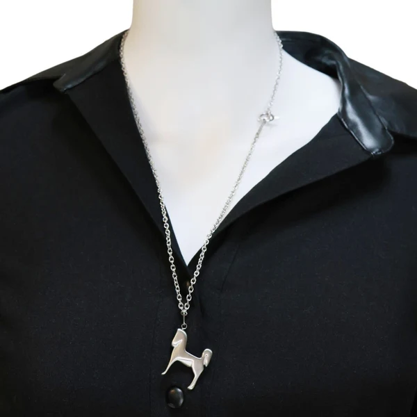 HERMES Panache Horse Palladium Plated Metal Pendant Necklace Silver