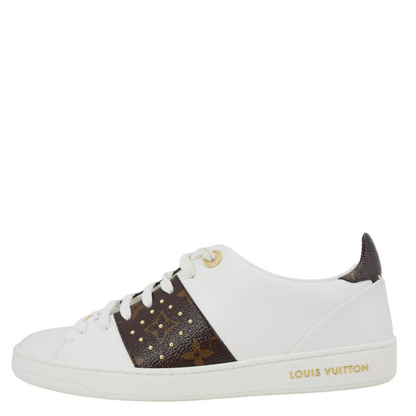 LOUIS VUITTON Frontrow Studded Calfskin Leather Sneakers White Size 37