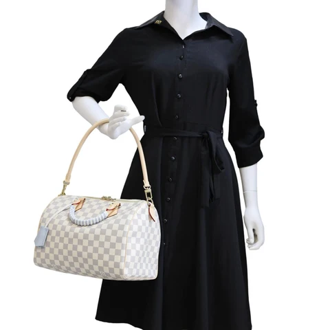 LOUIS VUITTON Speedy Soft 30 Bandouliere Damier Azur Shoulder Bag White
