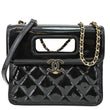CHANEL Graphic Catch Flap Mini Quilted Patent Leather Shoulder Bag Black