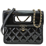 CHANEL Graphic Catch Flap Mini Quilted Patent Leather Shoulder Bag Black
