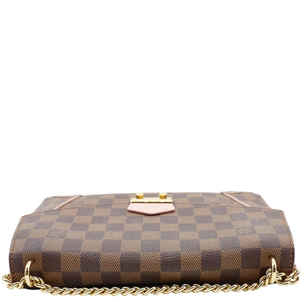 LOUIS VUITTON Caissa Chain Damier Ebene Clutch Shoulder Bag Rose Ballerine