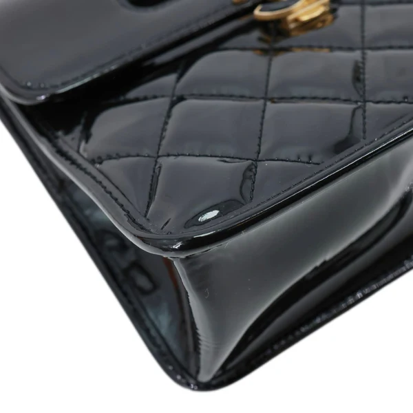 CHANEL Graphic Catch Flap Mini Quilted Patent Leather Shoulder Bag Black