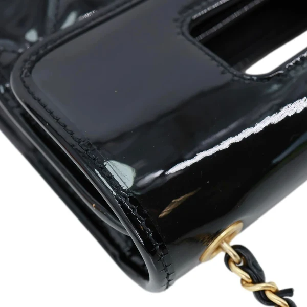 CHANEL Graphic Catch Flap Mini Quilted Patent Leather Shoulder Bag Black