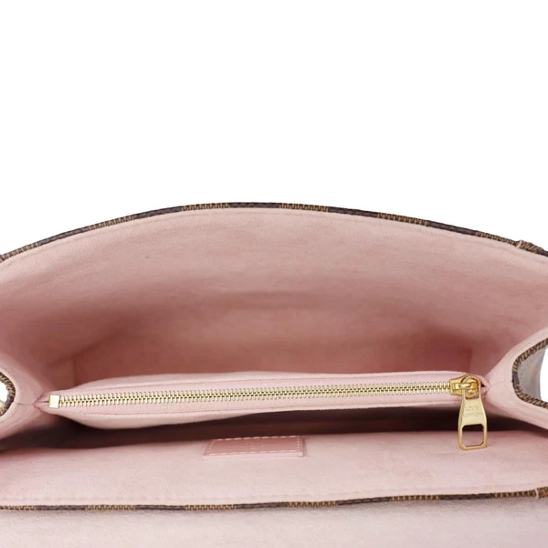 LOUIS VUITTON Caissa Chain Damier Ebene Clutch Shoulder Bag Rose Ballerine