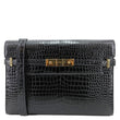 YVES SAINT LAURENT Manhattan Baguette Crocodile Embossed Leather Shoulder Bag Black
