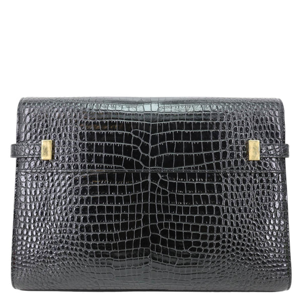 YVES SAINT LAURENT Manhattan Baguette Crocodile Embossed Leather Shoulder Bag Black