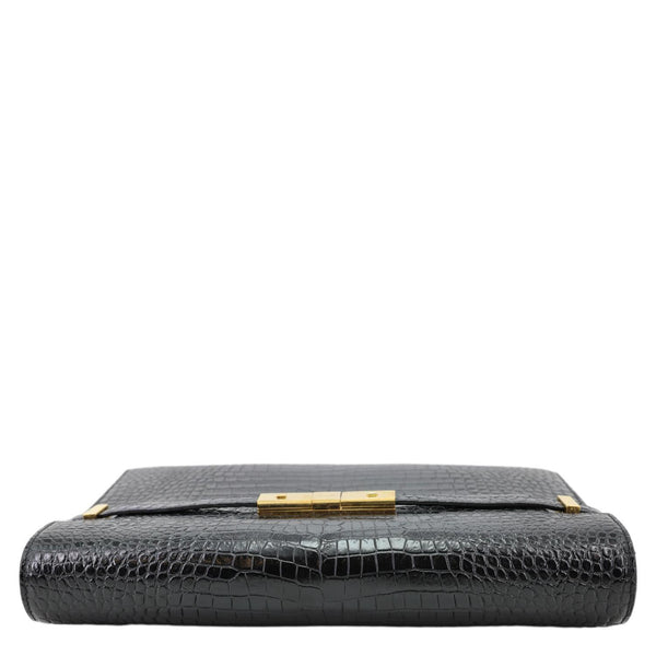 YVES SAINT LAURENT Manhattan Baguette Crocodile Embossed Leather Shoulder Bag Black
