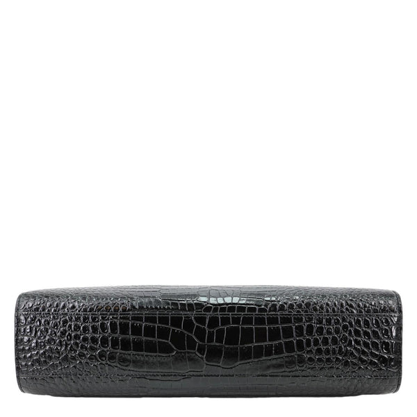 YVES SAINT LAURENT Manhattan Baguette Crocodile Embossed Leather Shoulder Bag Black