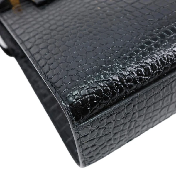 YVES SAINT LAURENT Manhattan Baguette Crocodile Embossed Leather Shoulder Bag Black