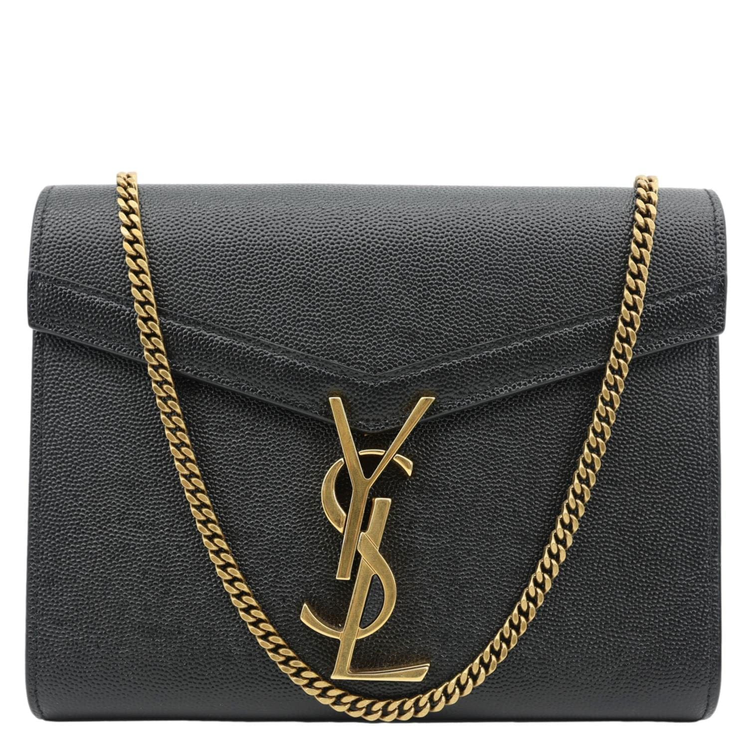 YVES SAINT LAURENT Cassandra Matelasse Grain De Poudre Chain Wallet Black