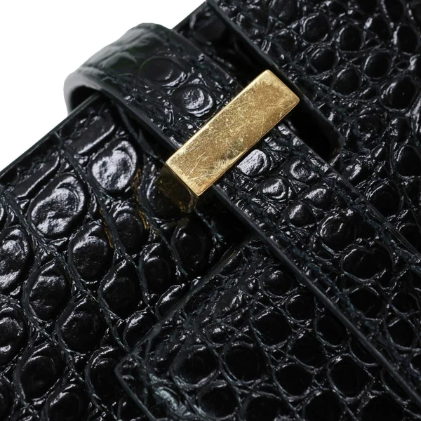 YVES SAINT LAURENT Manhattan Baguette Crocodile Embossed Leather Shoulder Bag Black