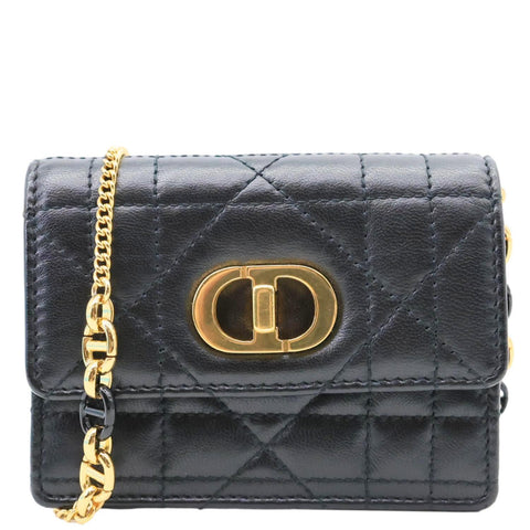 CHRISTIAN DIOR Miss Caro Micro Cannage Lambskin Leather Crossbody Bag Black