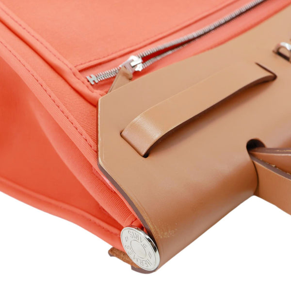 HERMES Herbag Zip 31 PM Vache Hunter Toile Canvas Shoulder Bag Orange