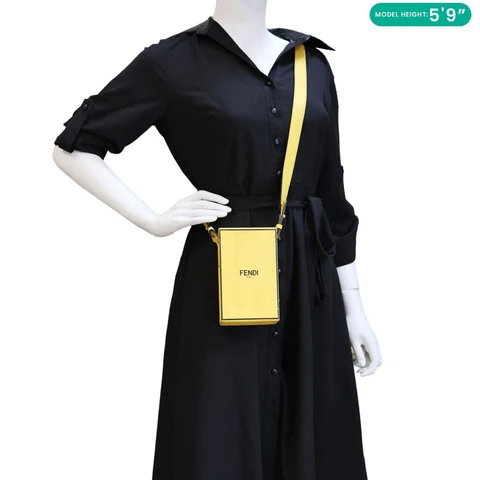 FENDI Vertical Box Vitello Leather Crossbody Bag Yellow