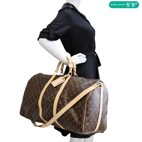 LOUIS VUITTON Keepall 55 Monogram Canvas Travel Bag Brown