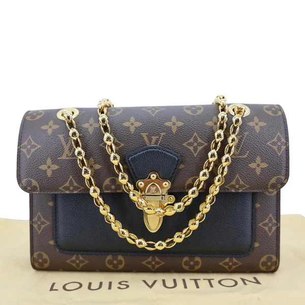 LOUIS VUITTON Victoire Monogram Canvas Chain Shoulder Bag Black