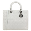 CHRISTIAN DIOR Lady Dior Large Cannage Quilted Lambskin Leather Shoulder Bag White