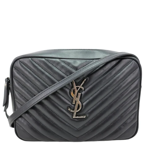 YVES SAINT LAURENT Lou Camera Chevron Leather Crossbody Bag Black