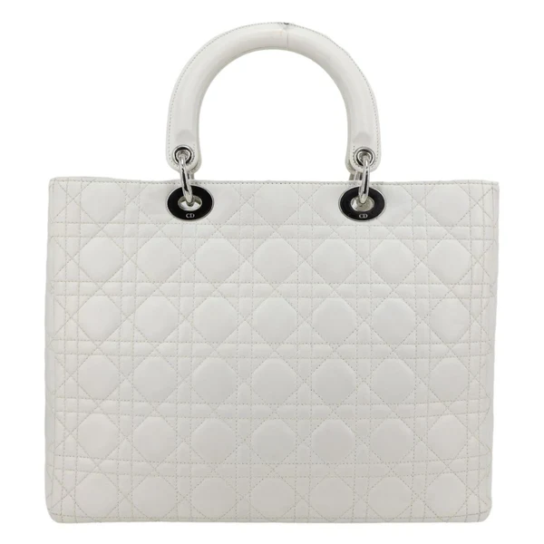 CHRISTIAN DIOR Lady Dior Large Cannage Quilted Lambskin Leather Shoulder Bag White