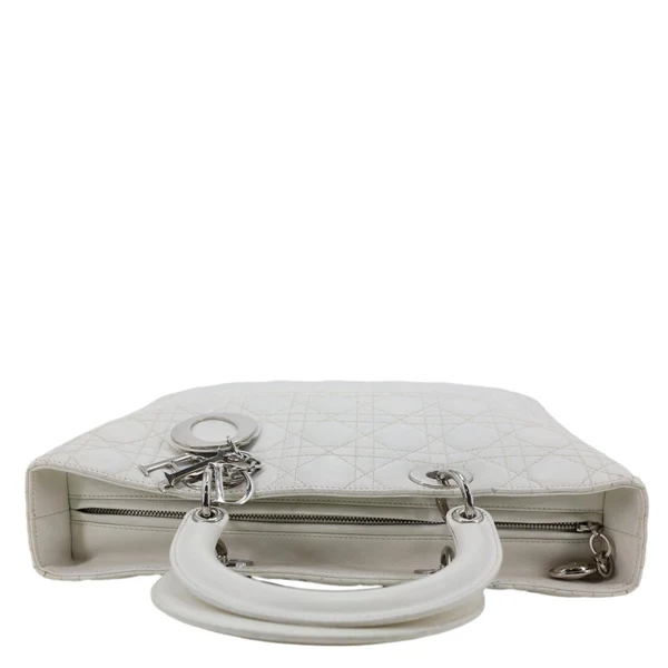 CHRISTIAN DIOR Lady Dior Large Cannage Quilted Lambskin Leather Shoulder Bag White