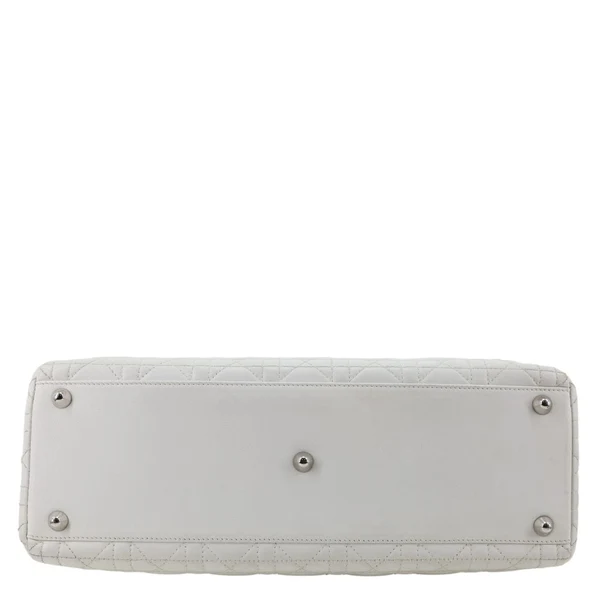 CHRISTIAN DIOR Lady Dior Large Cannage Quilted Lambskin Leather Shoulder Bag White