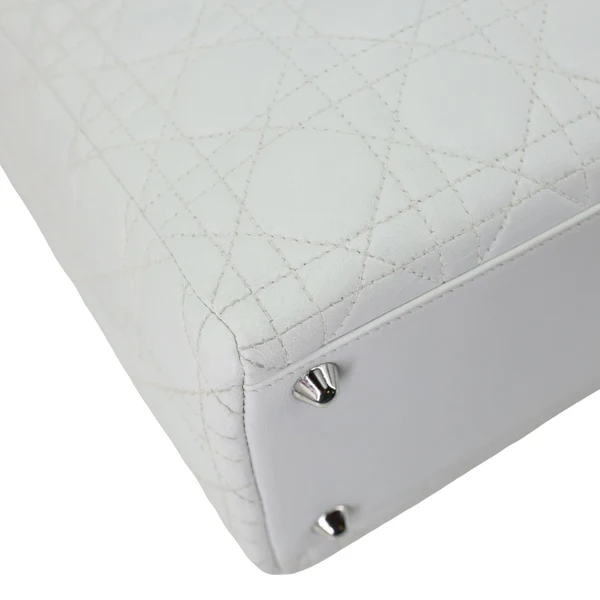 CHRISTIAN DIOR Lady Dior Large Cannage Quilted Lambskin Leather Shoulder Bag White