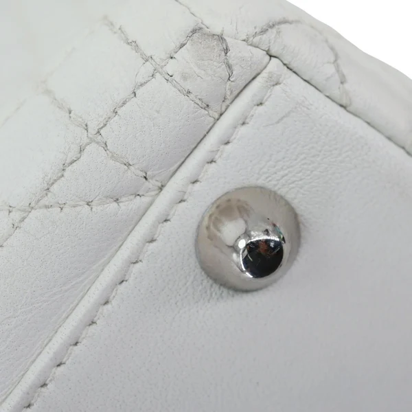 CHRISTIAN DIOR Lady Dior Large Cannage Quilted Lambskin Leather Shoulder Bag White