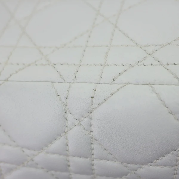 CHRISTIAN DIOR Lady Dior Large Cannage Quilted Lambskin Leather Shoulder Bag White