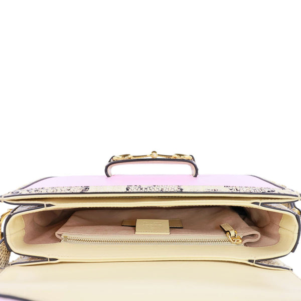 GUCCI Horsebit 1955 Mini Snakeskin Shoulder Bag Pink 602204