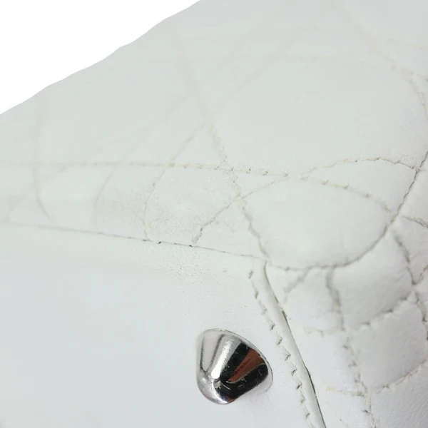CHRISTIAN DIOR Lady Dior Large Cannage Quilted Lambskin Leather Shoulder Bag White