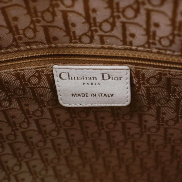 CHRISTIAN DIOR Lady Dior Large Cannage Quilted Lambskin Leather Shoulder Bag White