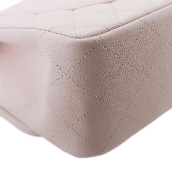 CHANEL Classic Double Flap Jumbo Quilted Caviar Leather Shoulder Bag Light Pink
