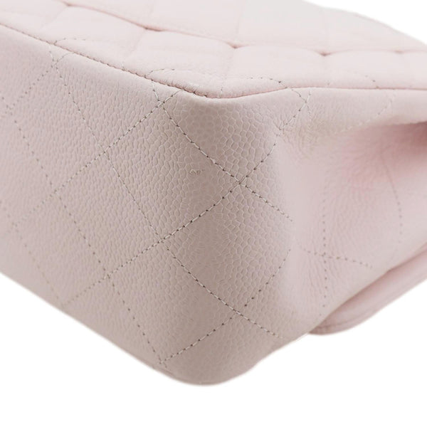 CHANEL Classic Double Flap Jumbo Quilted Caviar Leather Shoulder Bag Light Pink