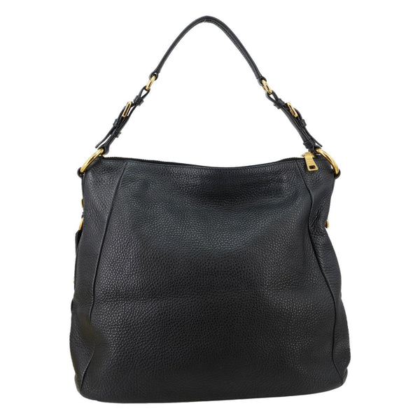 PRADA Vitello Daino Pebbled Leather Hobo Bag Black