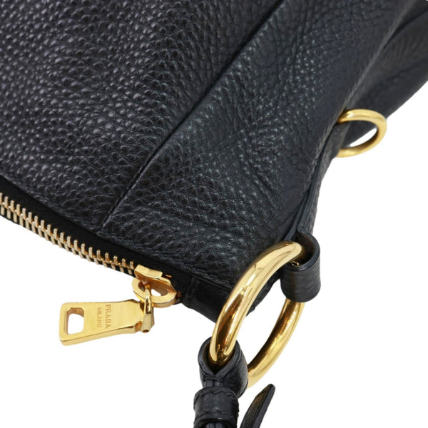PRADA Vitello Daino Pebbled Leather Hobo Bag Black