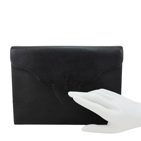 YVES SAINT LAURENT Saffiano Leather Clutch Black