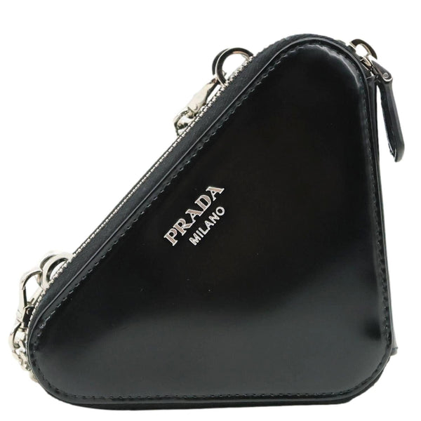PRADA Triangle Double Pouch Crystal Embellished Satin Crossbody Bag Black