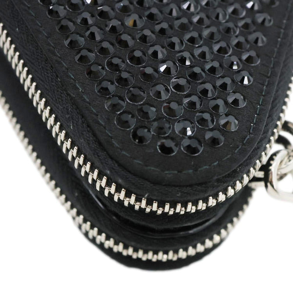 PRADA Triangle Double Pouch Crystal Embellished Satin Crossbody Bag Black