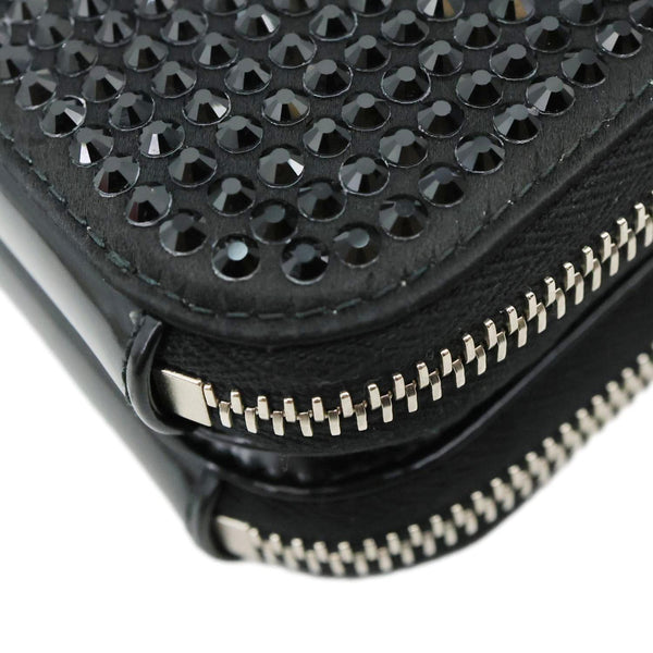 PRADA Triangle Double Pouch Crystal Embellished Satin Crossbody Bag Black