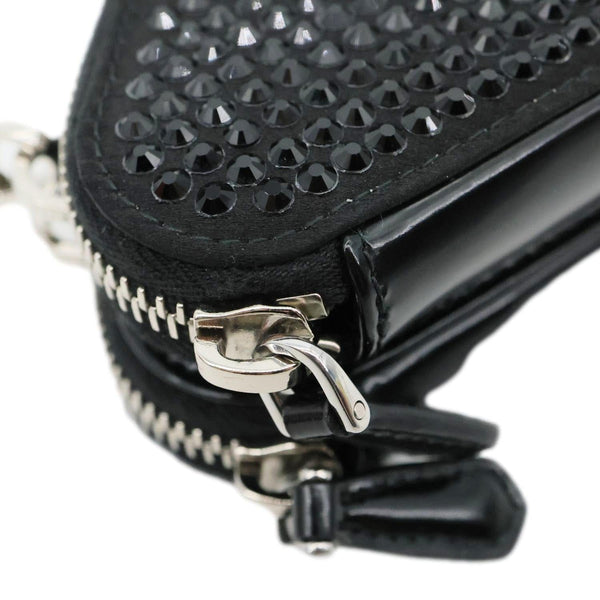PRADA Triangle Double Pouch Crystal Embellished Satin Crossbody Bag Black