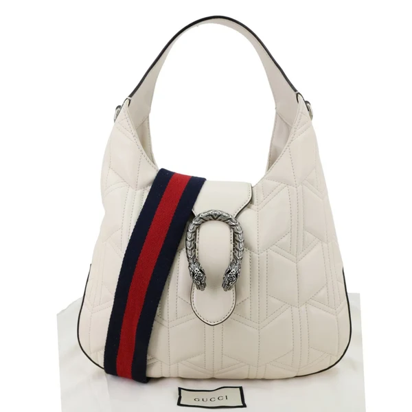 GUCCI Dionysus Web Medium Matelasse Leather Hobo Bag White 444072
