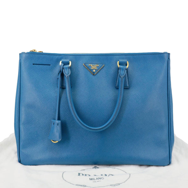 PRADA Galleria Double Zip Saffiano Leather Top Handle Satchel Bag Blue