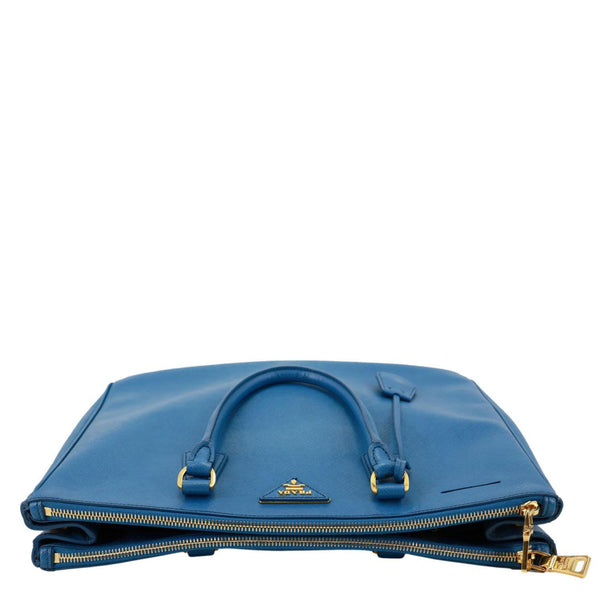 PRADA Galleria Double Zip Saffiano Leather Top Handle Satchel Bag Blue