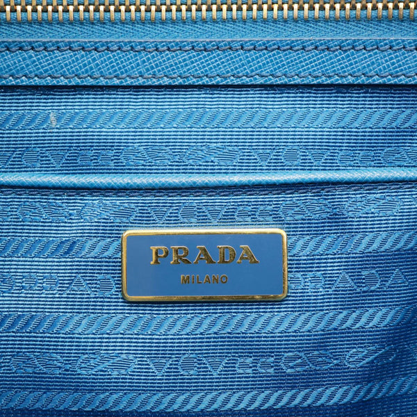 PRADA Galleria Double Zip Saffiano Leather Top Handle Satchel Bag Blue