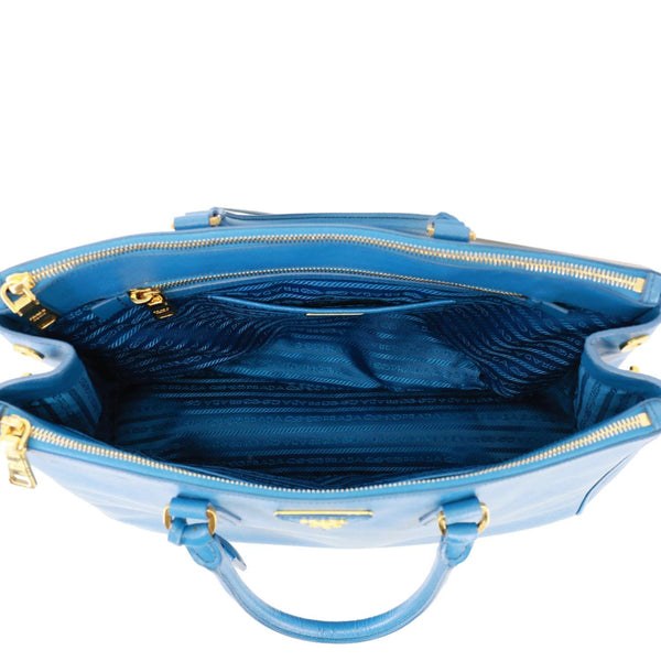 PRADA Galleria Double Zip Saffiano Leather Top Handle Satchel Bag Blue