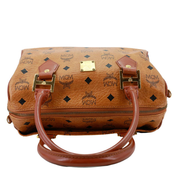 MCM Heritage Monogram Visetos Canvas Boston Bag Cognac